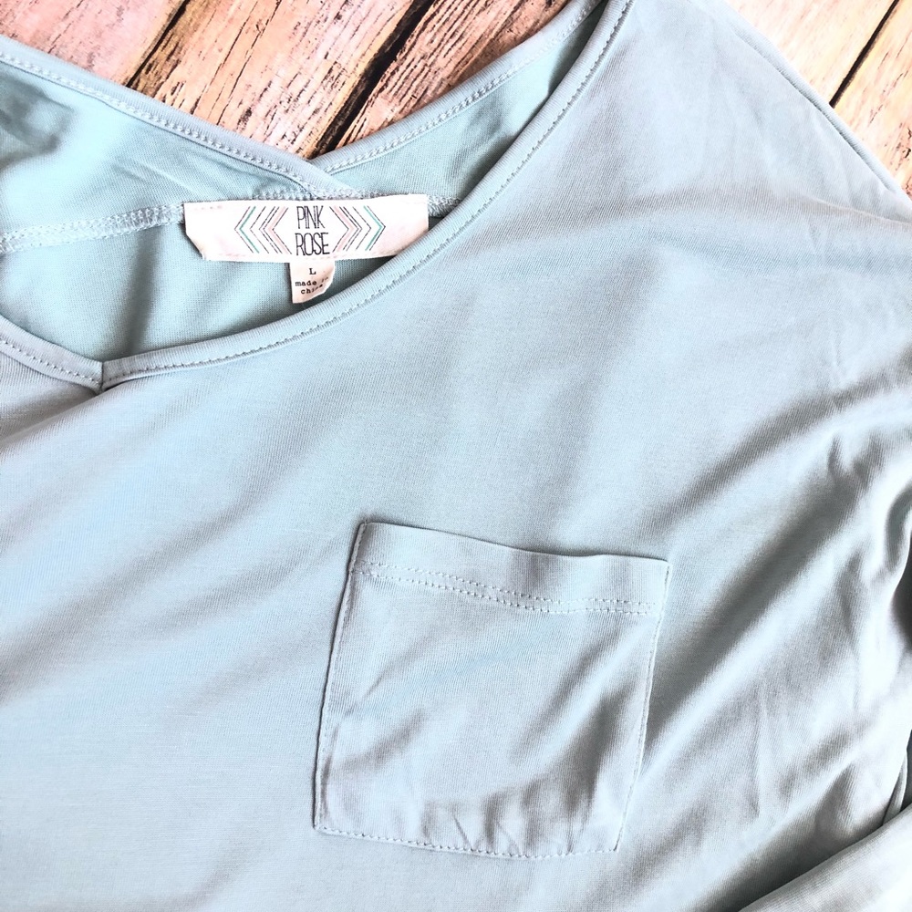 Baby Blue Long Sleeve Top with Front Pocket